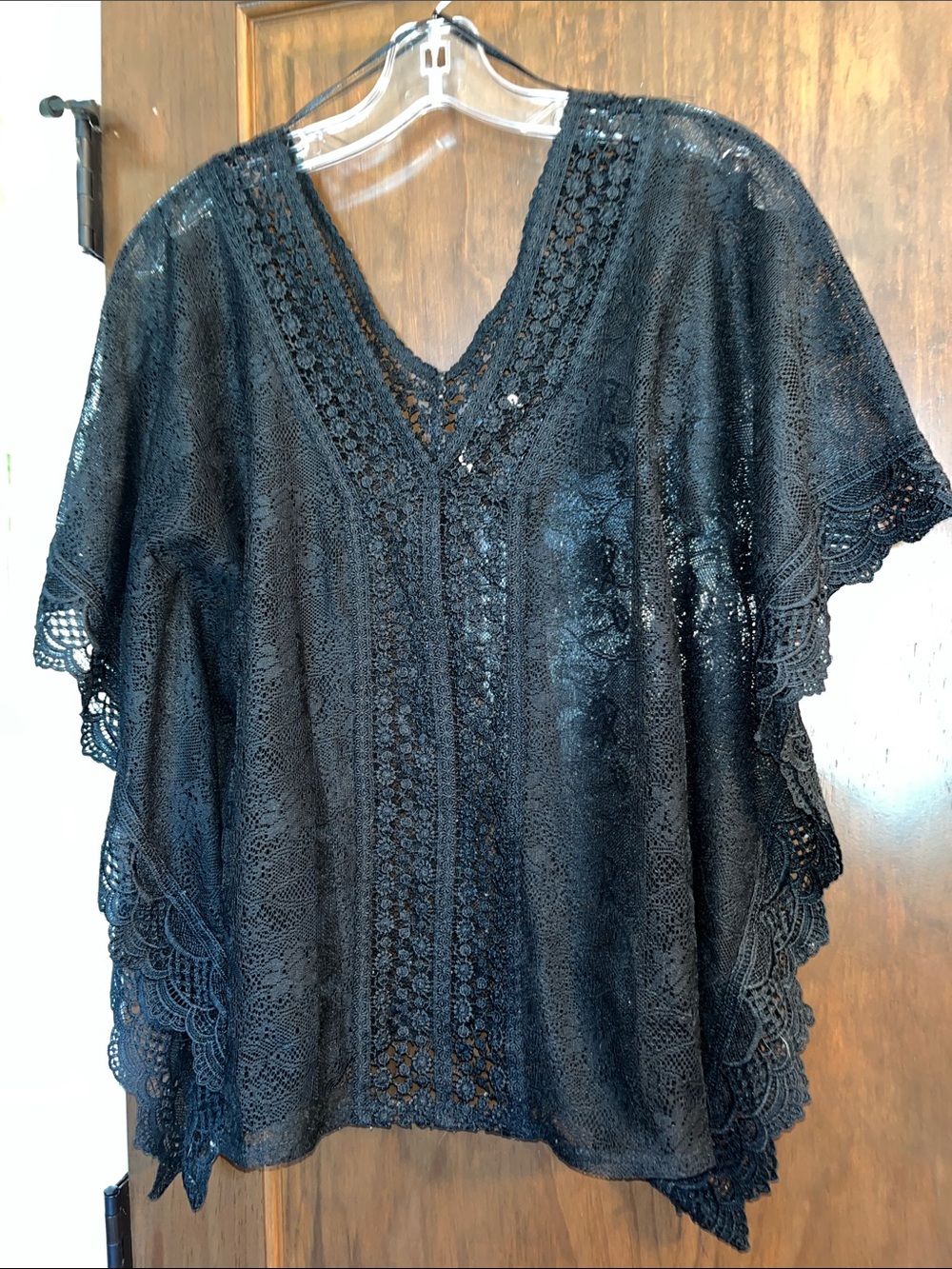 Source Unknown Black Crochet V-Neck Tunic